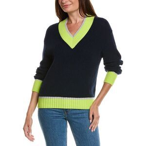 Wispr Womens  Chunky Tipped High V-Neck Sweater, Blue